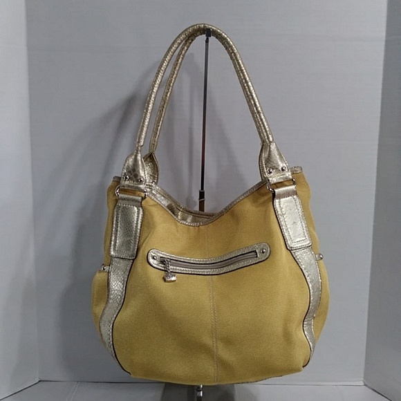 Kathy Van Zeeland Summer Yellow Canvas Hobo Bag *EUC* - Picture 4 of 12